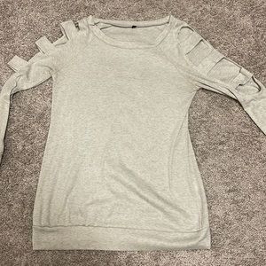 Gray long sleeve shirt with cut out arms